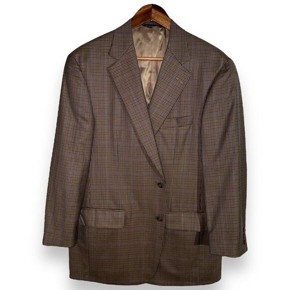 Samuelsohn Brown & Navy Windowpane Super 100s Sport Coat 42R - Picture 1 of 10